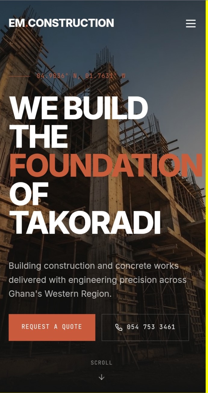 EM Construction website screenshot